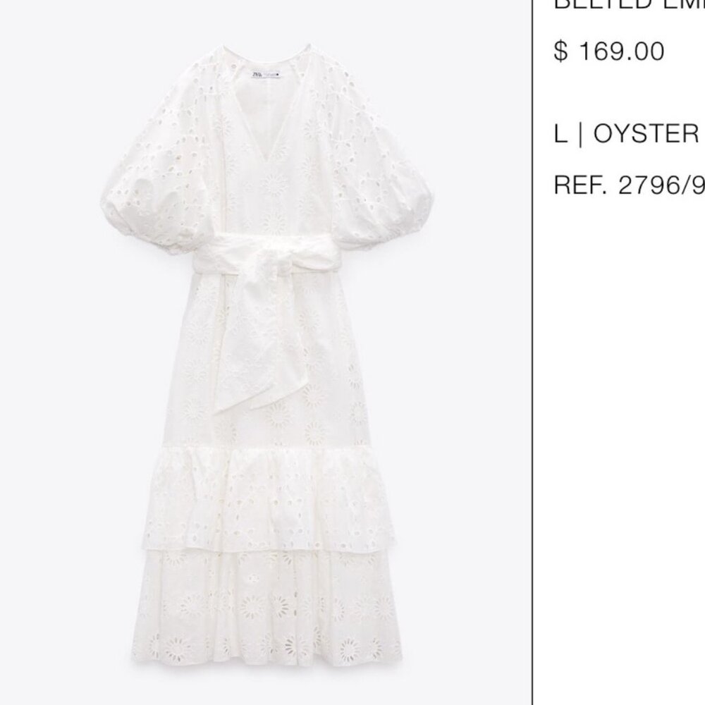 ZARA Belted Embroidered Dress - Size L